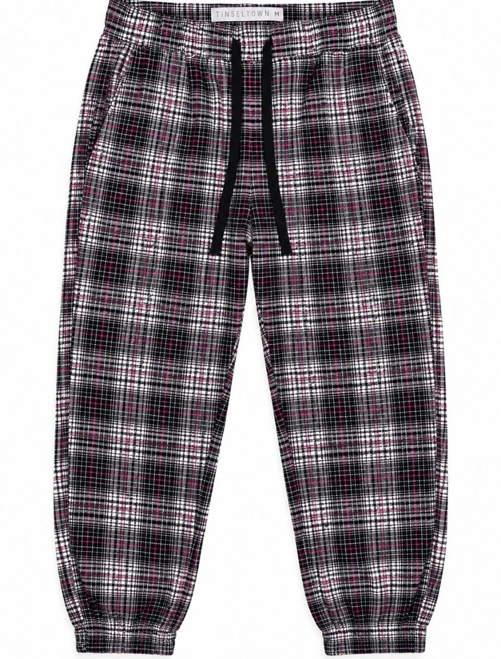 Tinseltown Jogger Pants M Black Pink Plaid New